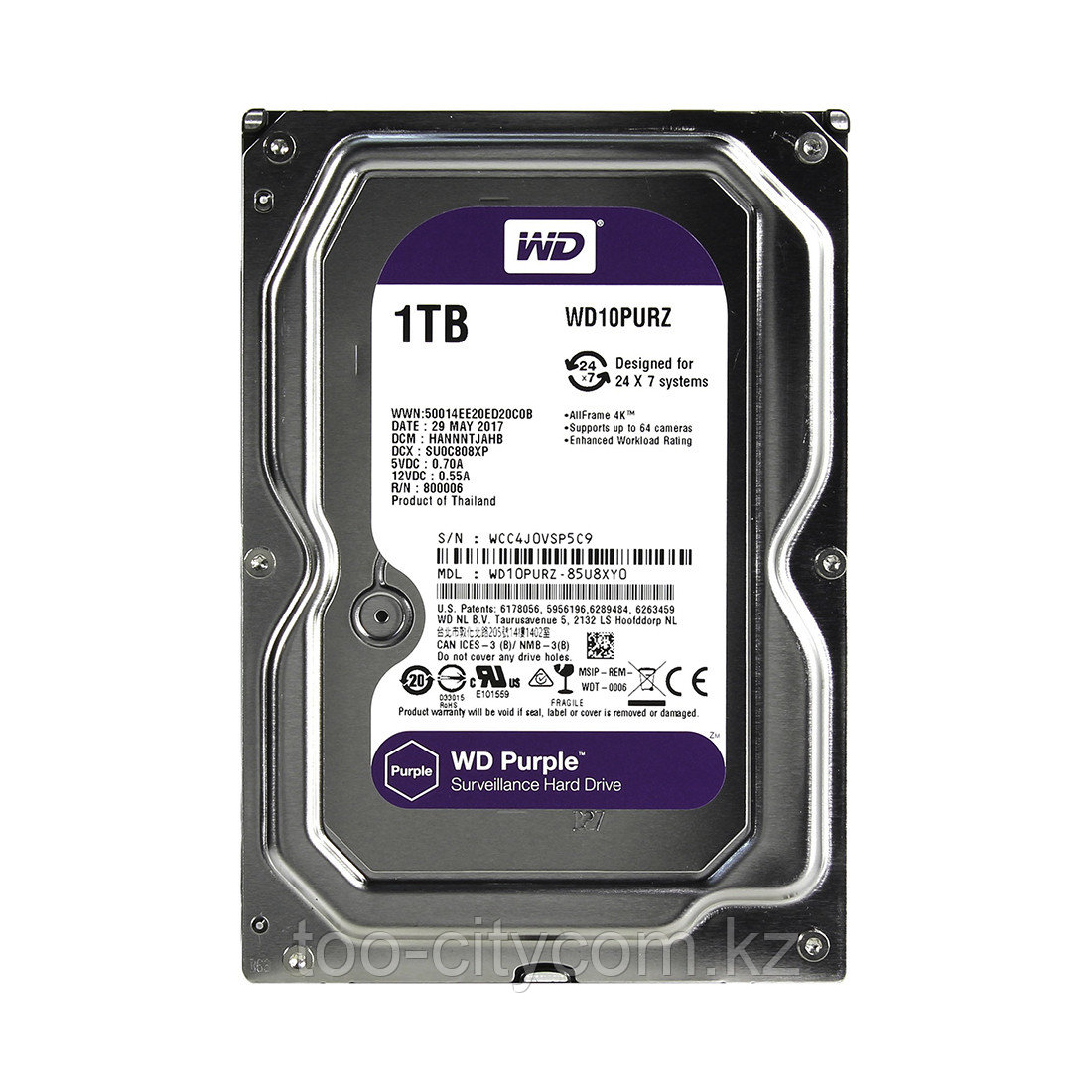 Жёсткий диск для видеонаблюдения Western Digital Purple HDD 1Tb WD10PURZ, фото 1