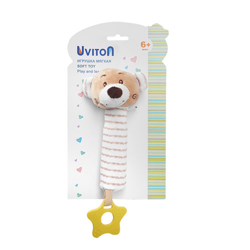 Игрушка-пищалка с силиконовым прорезывателем BPA-free, Зверята Uviton, фото 1