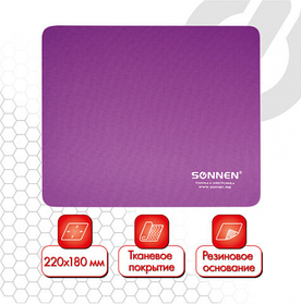 Коврик для мыши SONNEN, резина+ткань, 220х180х3 мм, 513307