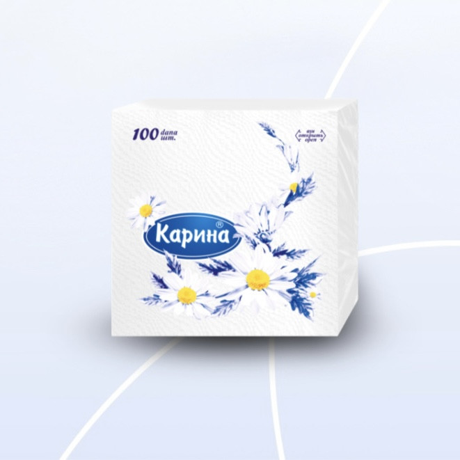Салфетки Карина, 1-слойные, 100 шт., размер листа 24*24 см, белые, фото 1