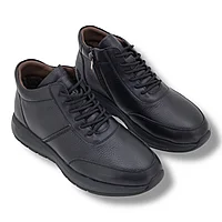 Мужские кожаные кроссовки черного цвета на натуральном меху