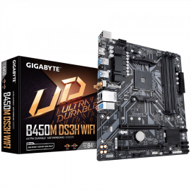 Материнская плата GIGABYTE MB AM4 B450 4 x DDR4 1 x M.2 4 x SATA 1 x HDMI Micro ATX (B450M DS3H WIFI)