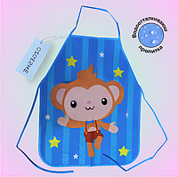 Детский фартук для творчества водоотталкивающий OZGESHE в полоску рисунком обезьяны синяя