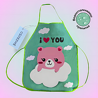 Детский фартук для творчества водоотталкивающий OZGESHE  дедским рисунком зеленая