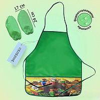 Детский фартук для творчества OZGESHE непромокаемый с манжетами Minecraft зеленый