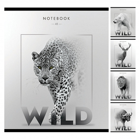 Тетрадь общая Дикий зверь, 48л, скрепка, клетка (матовая ламинация, выборочный рельефный лак)
