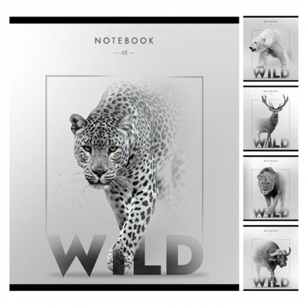 Тетрадь общая Дикий зверь, 48л, скрепка, клетка (матовая ламинация, выборочный рельефный лак), фото 1
