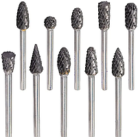 Forsage Набор шарошек металлических разнопрофильных по металлу ''PROFI''10пр.(Ø хвостовика 3мм),в пластик. ф