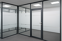 Перегородки стеклянные с укрепляющей пленкой (стекло, пленка белый мат)