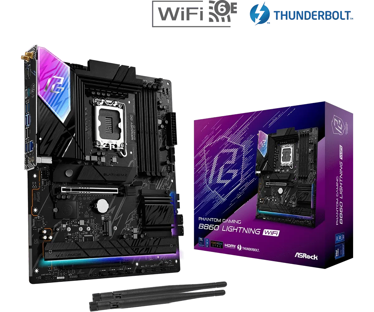 Материнская плата ASRock B860 LIGHTNING WIFI LGA1851 4xDDR5 4xSATA 4xM.2 1xHDMI 1xDP ATX