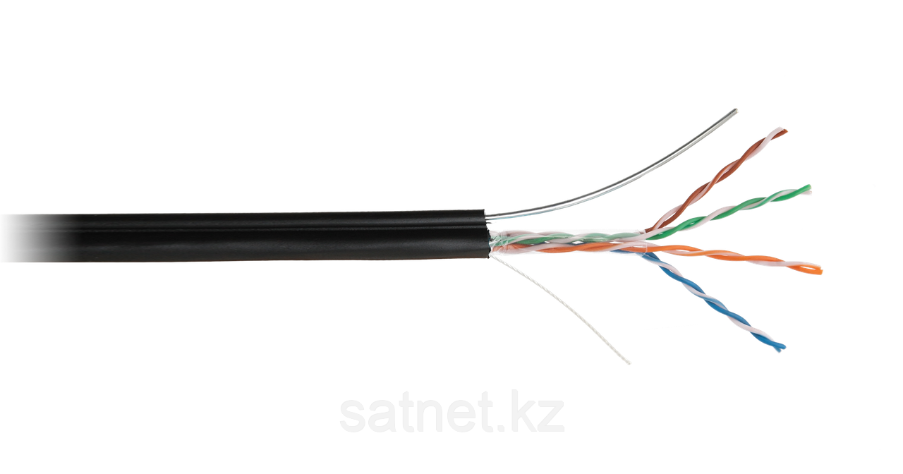 Кабель U/UTP 4 пары, Кат.5e, одножильный, медный, внешний, PE до -40C, с тросом, черный, 305м EC-UU004-5E-PE-SW-BK, фото 1