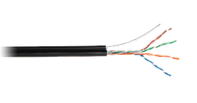Кабель U/UTP 4 пары, Кат.5e, одножильный, медный, внешний, PE до -40C, с тросом, черный, 305м EC-UU004-5E-PE-SW-BK