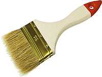 ЗУБР 75 мм, 3 , светлая натуральная щетина, деревянная ручка, плоская кисть