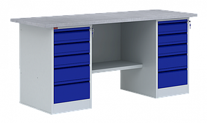 Верстак ВП-6/1.6 металлический двухтумбовый с тумбой и драйвером