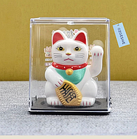 Статуэтка Японский кот удачи Манэки нэко на солнечных батареях и двухстороннем скотче OZGESHE 6*5,5 см белый