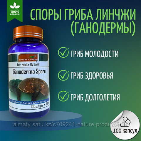 Ганодерма Линджи Ganoderma Spore 100 капсула 500 мг. Natures Origin, фото 1