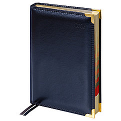 Ежедневник датированный 2026г., А5, 184л., Delucci, Гладкая кожа, зол. срез, черный