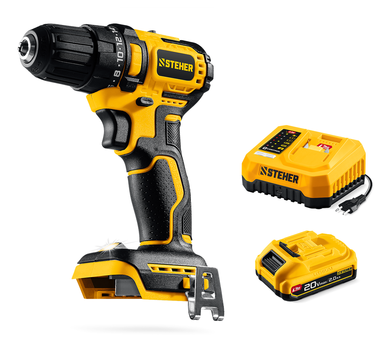 STEHER 20 В, 45 Н·м, 1 АКБ LMS (2 А·ч), бесщеточная дрель-шуруповерт (CB-45-21)