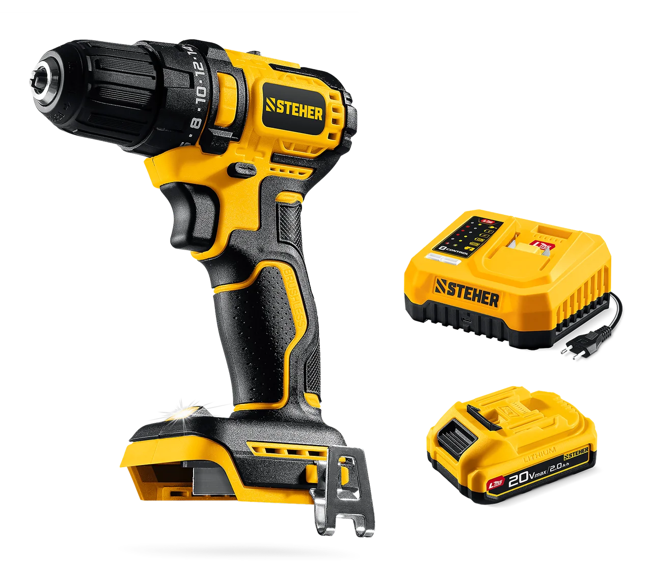 STEHER 20 В, 45 Н·м, 1 АКБ LMS (2 А·ч), бесщеточная дрель-шуруповерт (CB-45-21), фото 1