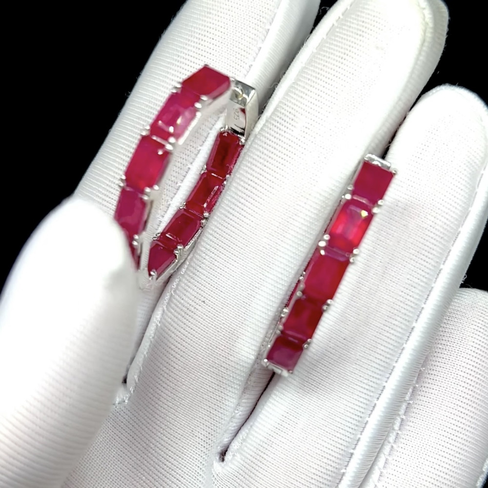 Шикарные серьги с натуральными Рубинами огранки багет, фото 1