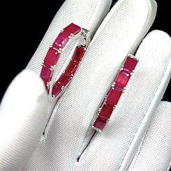Шикарные серьги с натуральными Рубинами огранки багет