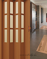 Пластиковые раздвижные двери-гармошка со стеклом стиль и экономия места (0,86см Х 2м,030см) Вишня темный