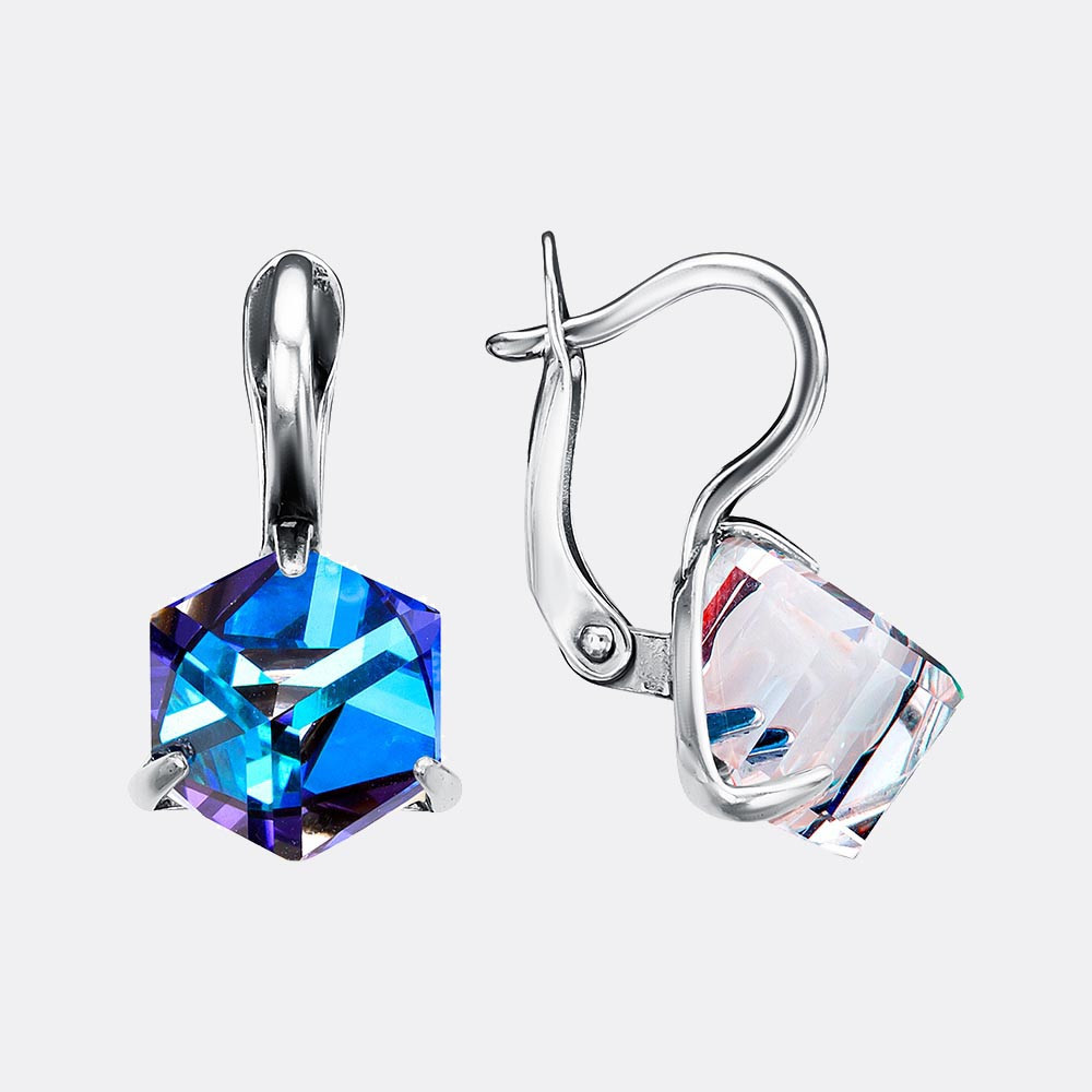 Серьги из серебра цветные камни  ювелирное стекло европейской огранки Красная Пресня 33613186Мд  вставка, фото 1