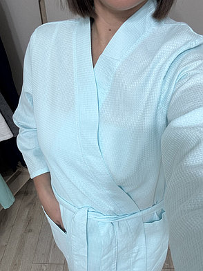 Халат вафельный, кимоно, цвета бирюза, фото 2