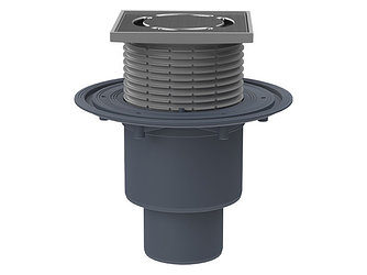 HL310Prblue — вертикальный трап DN50/75/110 для внутренних помещений с сухим затвором Primus Blue и нержавеющей решёткой (Hutterer