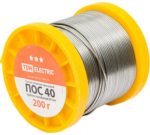 Припой ПОС 40, трубка с канифолью, Ø1 мм, 200 г. "Алмаз" TDM