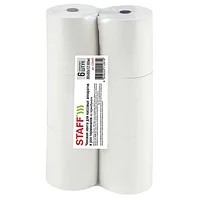 Чековая лента ТЕРМОБУМАГА 80 мм (диаметр 66-73 мм, длина 60 м, втулка 12 мм) КОМПЛЕКТ 6 шт., STAFF, 110449