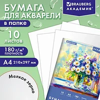 Папка для акварели А4, 10 л., 180 г/м2, 210х297 мм, BRAUBERG АКАДЕМИЯ, "Утро", 117742