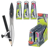 Циркуль MAPED "Study", 120 мм, металлический, карандаш в комплекте, ассорти, пенал, 119410