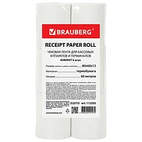 Чековая лента ТЕРМОБУМАГА 80 мм (диаметр 62 мм, длина 60 м, втулка 12 мм) КОМПЛЕКТ 6 шт., BRAUBERG, 112355