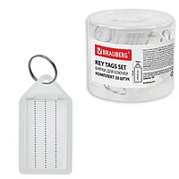 Бирки для ключей КОМПЛЕКТ 20 ШТ., длина 55 мм, инфо-окно 39х22 мм, ПРОЗРАЧНЫЕ, BRAUBERG, 237496