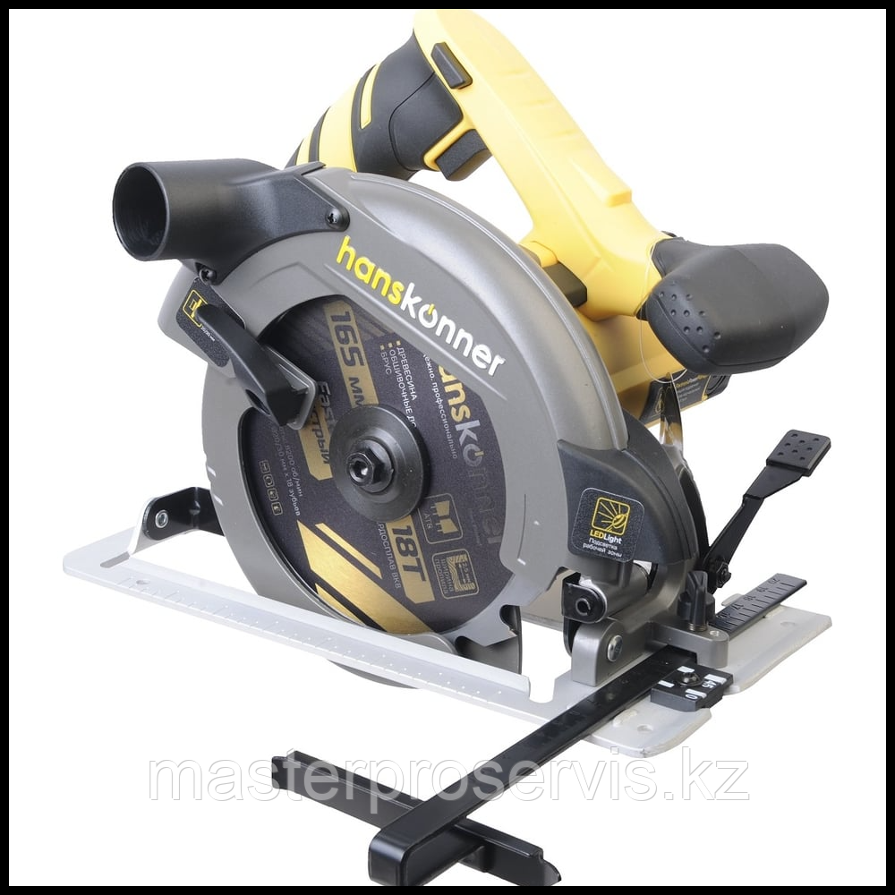 HCS50160 Пила дисковая циркулярная Hanskonner PLATINUM, 1350Вт,ТПД 165х20мм,пропил 52мм,LED