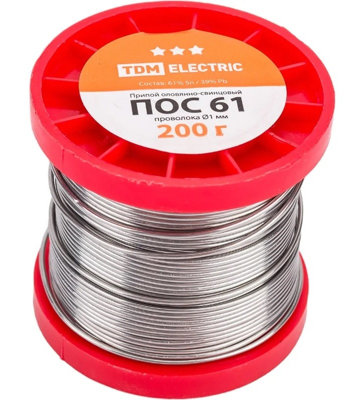 Припой ПОС 61, проволока на катушке, 200 г. "Алмаз" TDM, фото 1
