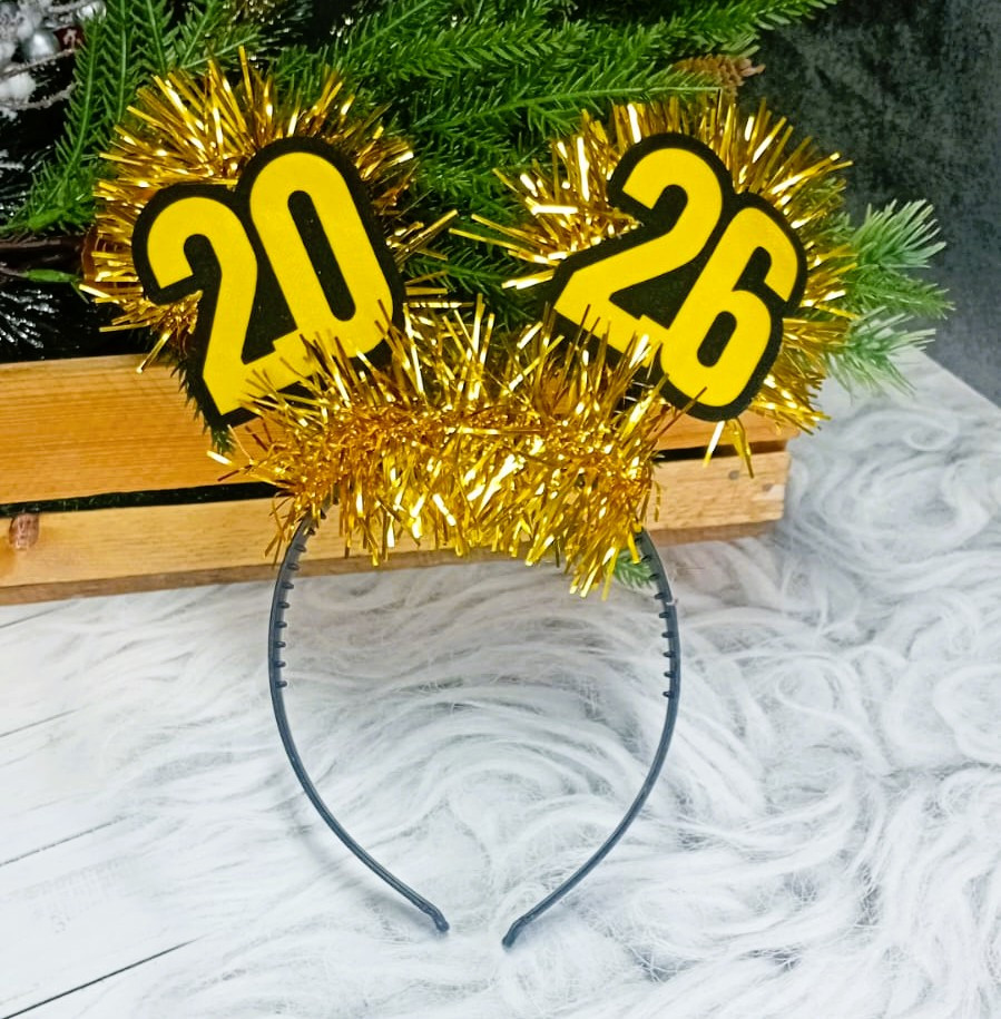 Ободок новогодний с мишурой 2026 золотой