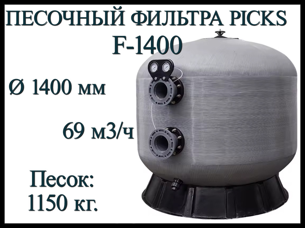 Песочный фильтр Picks F-1400 для бассейна (Производительность 69 м3/ч, стекловолокно), фото 1