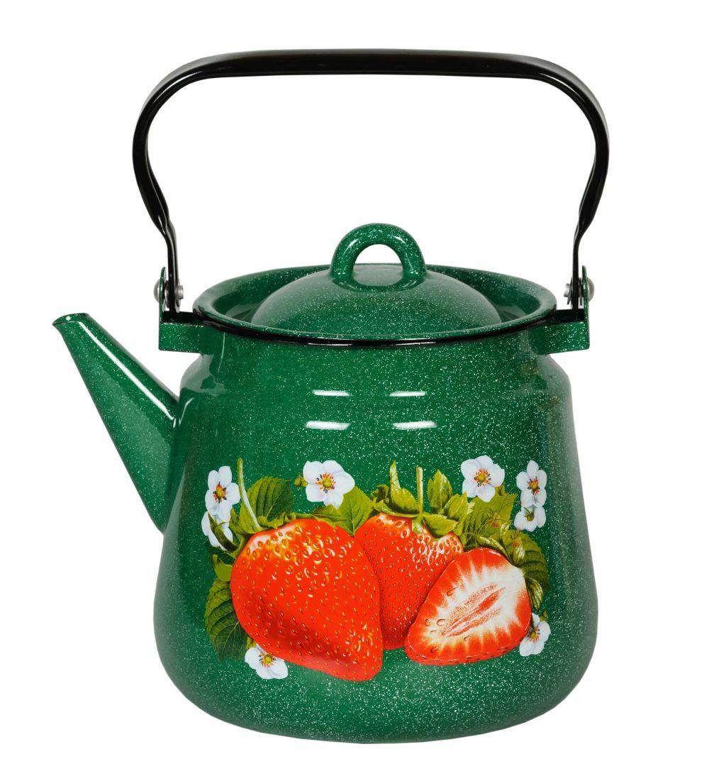 Чайник эмалированный 2,5 л, Стальэмаль 1с24с, Клубника садовая изумрудный, фото 1