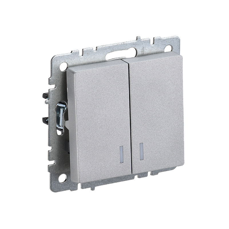 Выкл 2-кл. с инд. б/рамки "BRITE" алюминий (1/100)