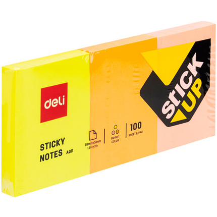 Клейкие листки DELI "Stick Up", 51х38 мм, 3 блока х 100 л, ассорти, фото 1