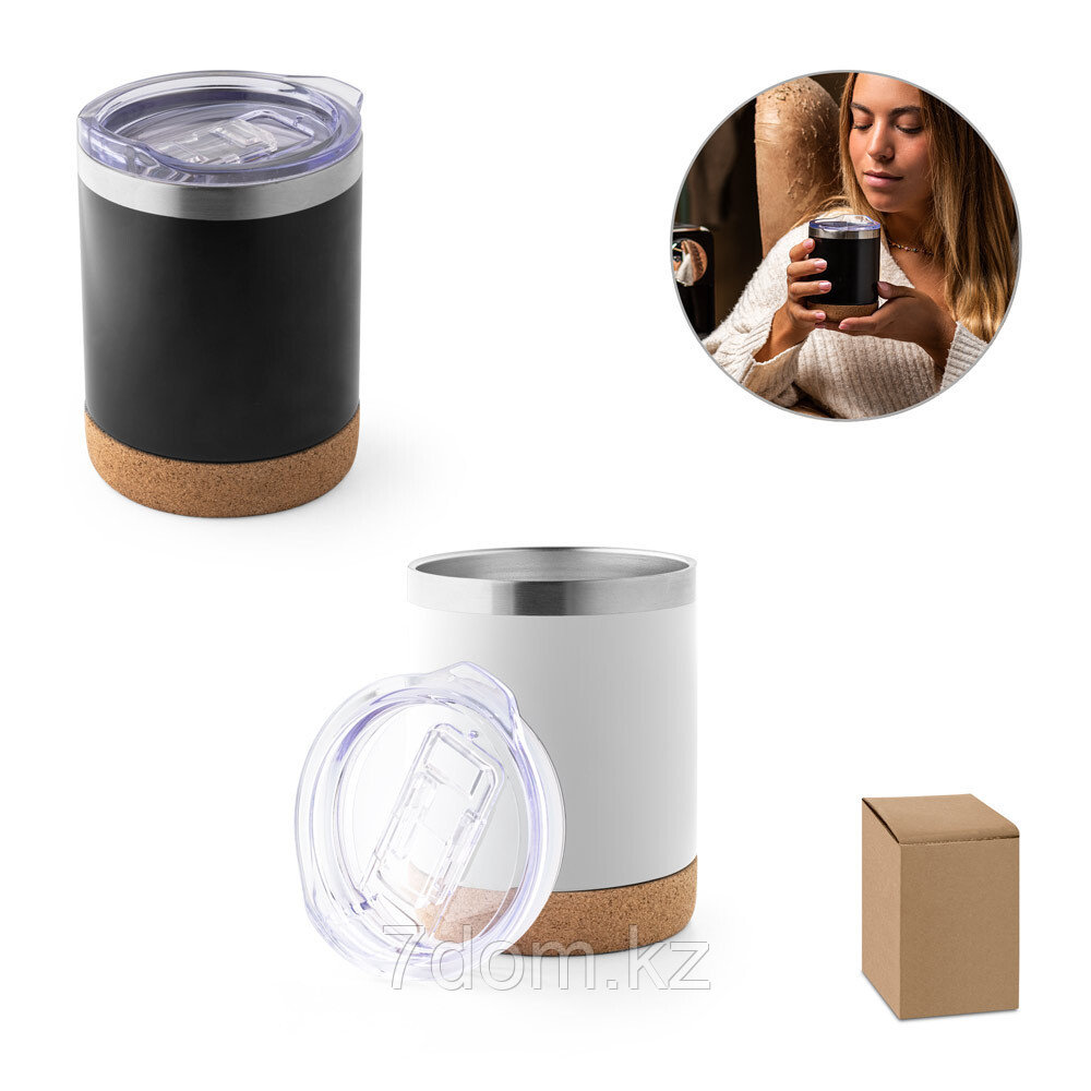 Термокружка из нержавеющей стали с вакуумной изоляцией 400 мл белый, черный, фото 1