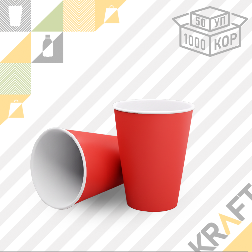 Бумажный стакан 1сл. КРАСНЫЙ 350мл (12 OZ / D90) (50/1000), фото 1