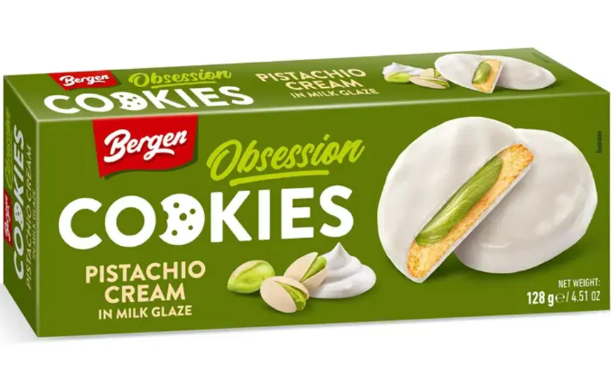 Печенье Bergen Cookies Pistachio Cream in Milk Glaze 128 гр / Польша (27 шт в упак)