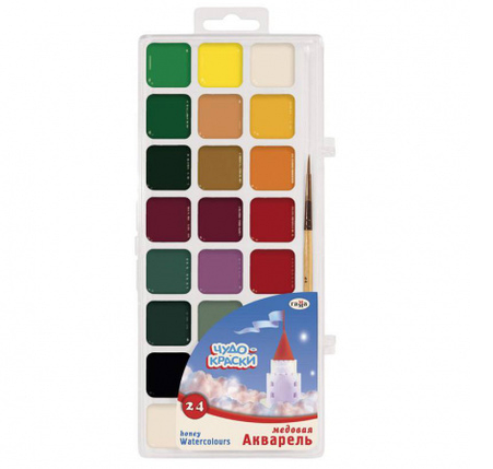 Краски акварельные, медовые, 24 цв., с кистью, Чудо Краски, Гамма, фото 1