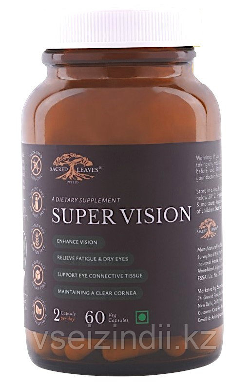 Комплекс для здоровья глаз - лютеин, зеаксантин, экстракт черники, витамины A, B, C, E, цинк, SUPER VISION, Sacred Leaves, 60 кап, фото 1