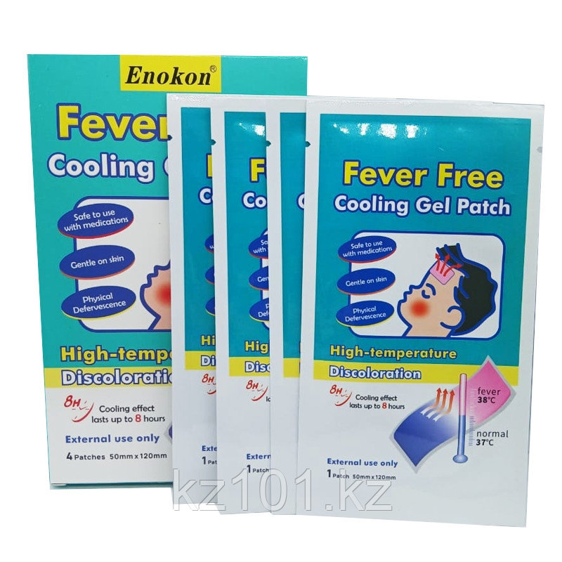 Охлаждающий гелевый пластырь Enokon Fever Free для снижения температуры — 4 шт, фото 1