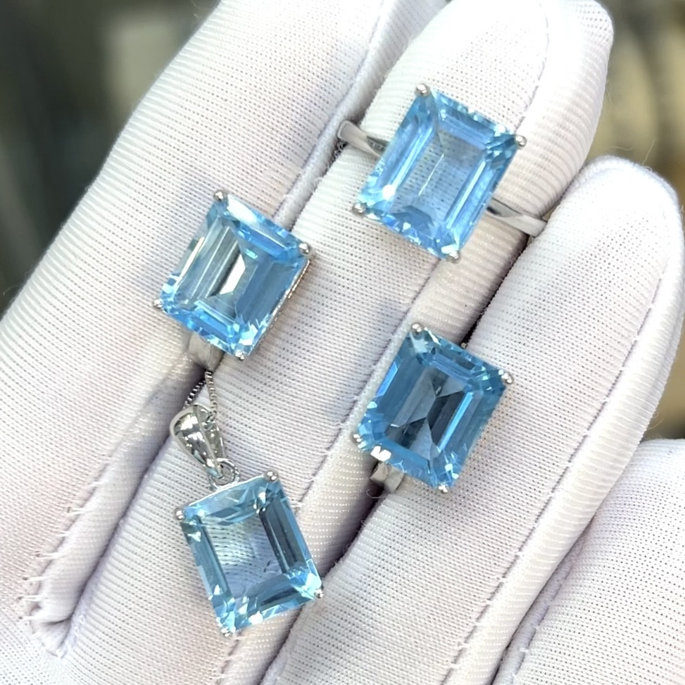 Роскошный комплект с натуральными Топазами 11 мм, фото 1