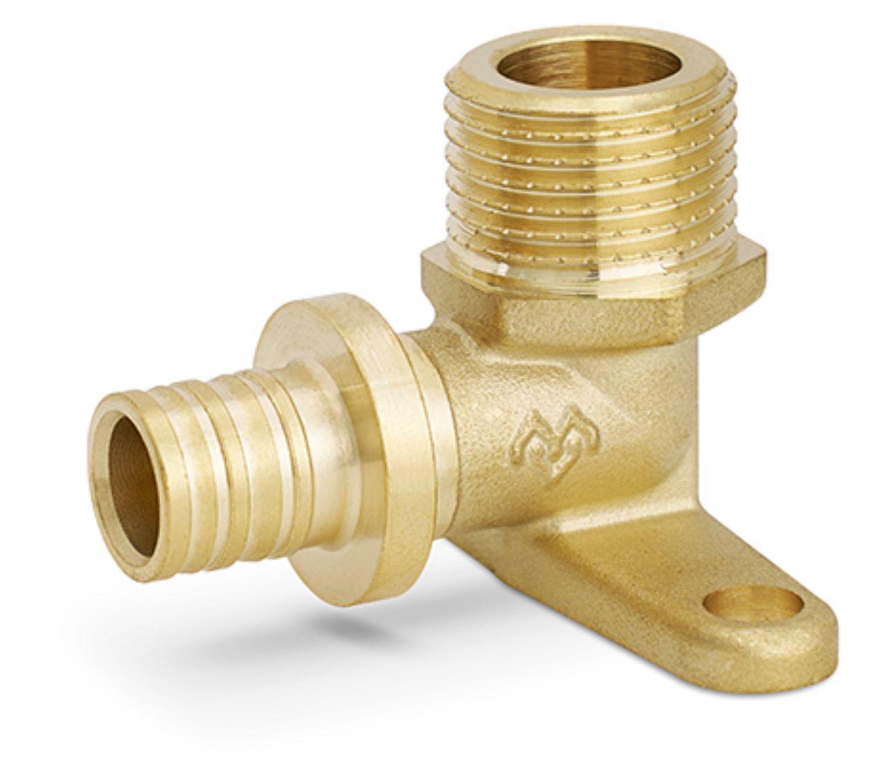 Угол 16×½ латунный Varmega Slide-fit с наружной резьбой и настенным креплением (Водорозетка)